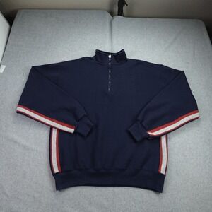 Vintage Russell Athletic Sweatshirt Mens Large Blue 1/4 Zip Striped Made in USA